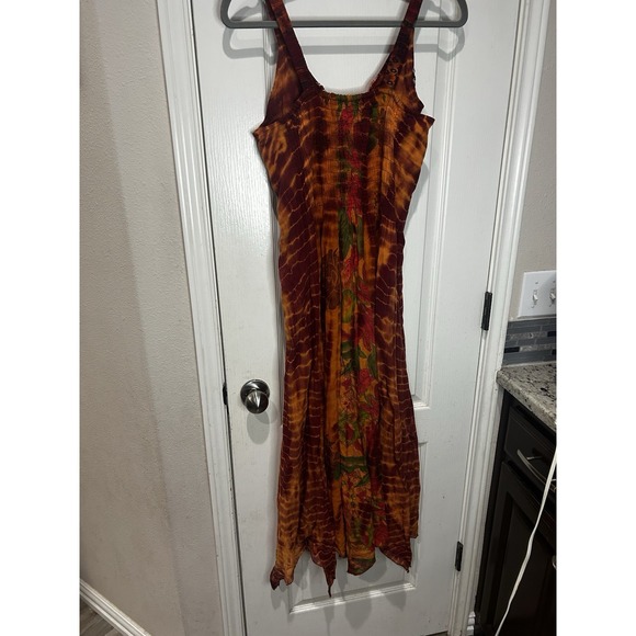 Earthbound Trading Orange Tie Dye Lace Fairy Dress M Renaissance Boho Festival - Picture 5 of 10